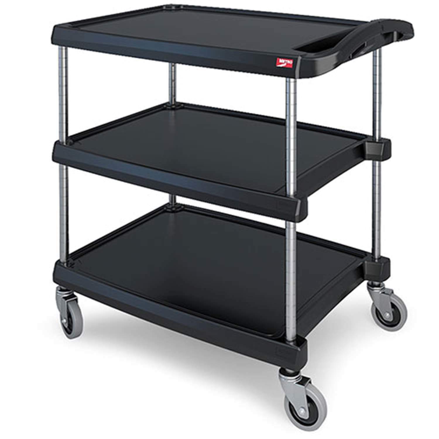myCart Series Premium Plastic Utility Cart with 3 Impact Resistant Polymer Shelves by METRO – Medium, 3-Shelf, Polymer, Black, Model MY2030-34BL