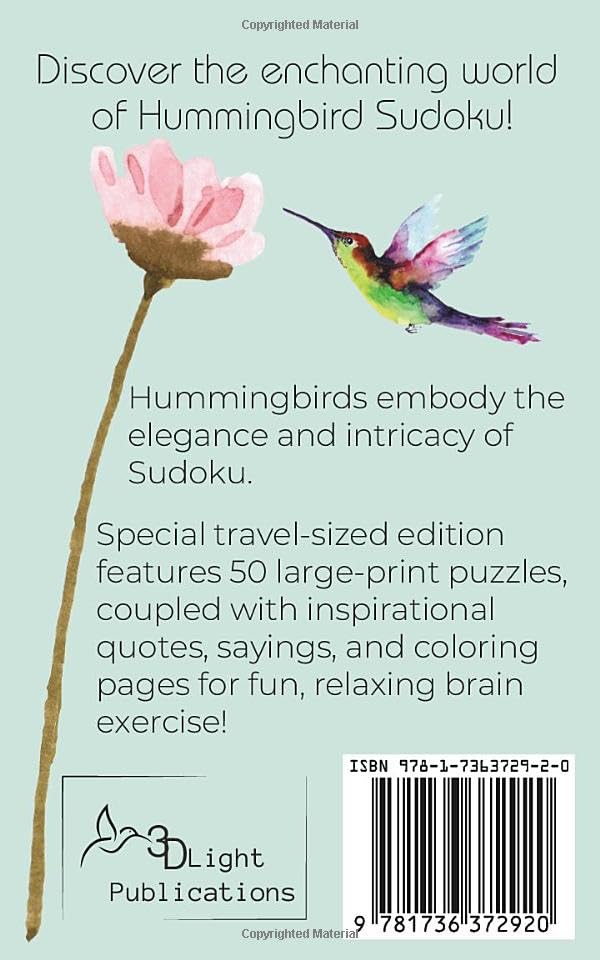 Miniatura 2 de Hummingbird Sudoku Volume 1 - Large Print Puzzles Paired with Hummingbird Wit & Wisdom for Seniors, Adults, Teens. Easy to Hard. Bonus Coloring
