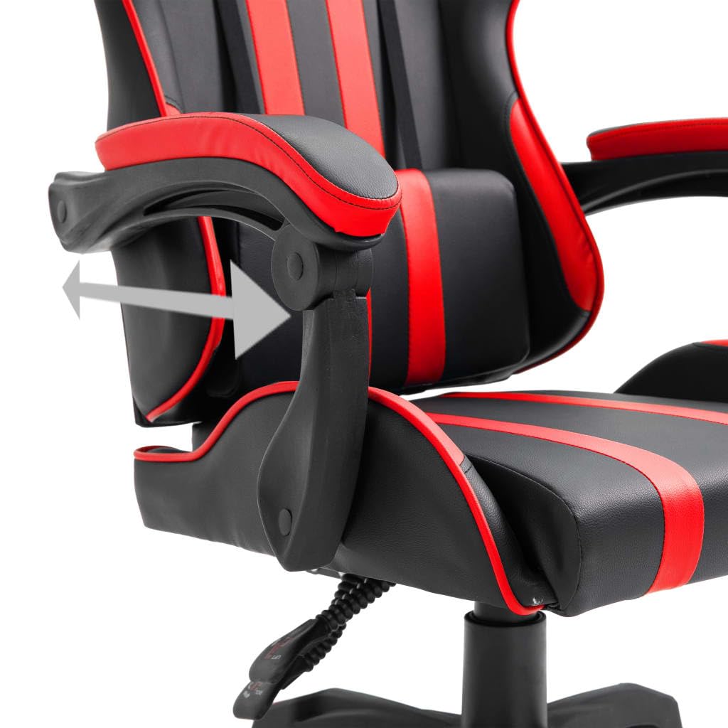 Silla de gaming de piel sintética roja con reposabrazos ajustable, reposacabezas y soporte lumbar, silla giratoria ergonómica para oficina, silla de ordenador