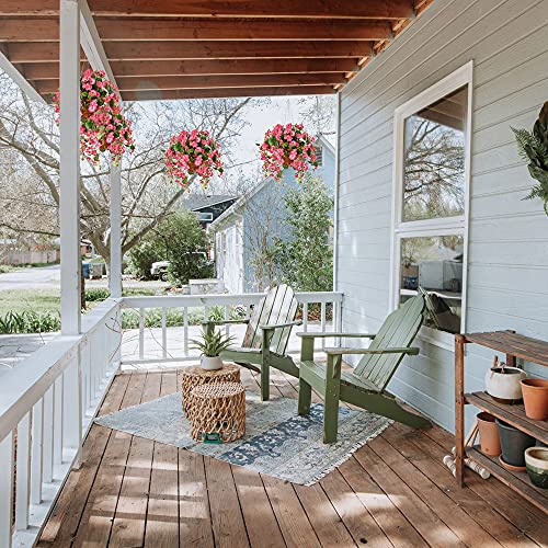 Artificial Flowers With Hanging Baskets, Fake Silk Orchid Rose Flowers Plants In Baskets, Faux Flower Centerpieces For Home Decoration Outdoor Garden Yard Patio Landscaping (Ivory) #TOP3