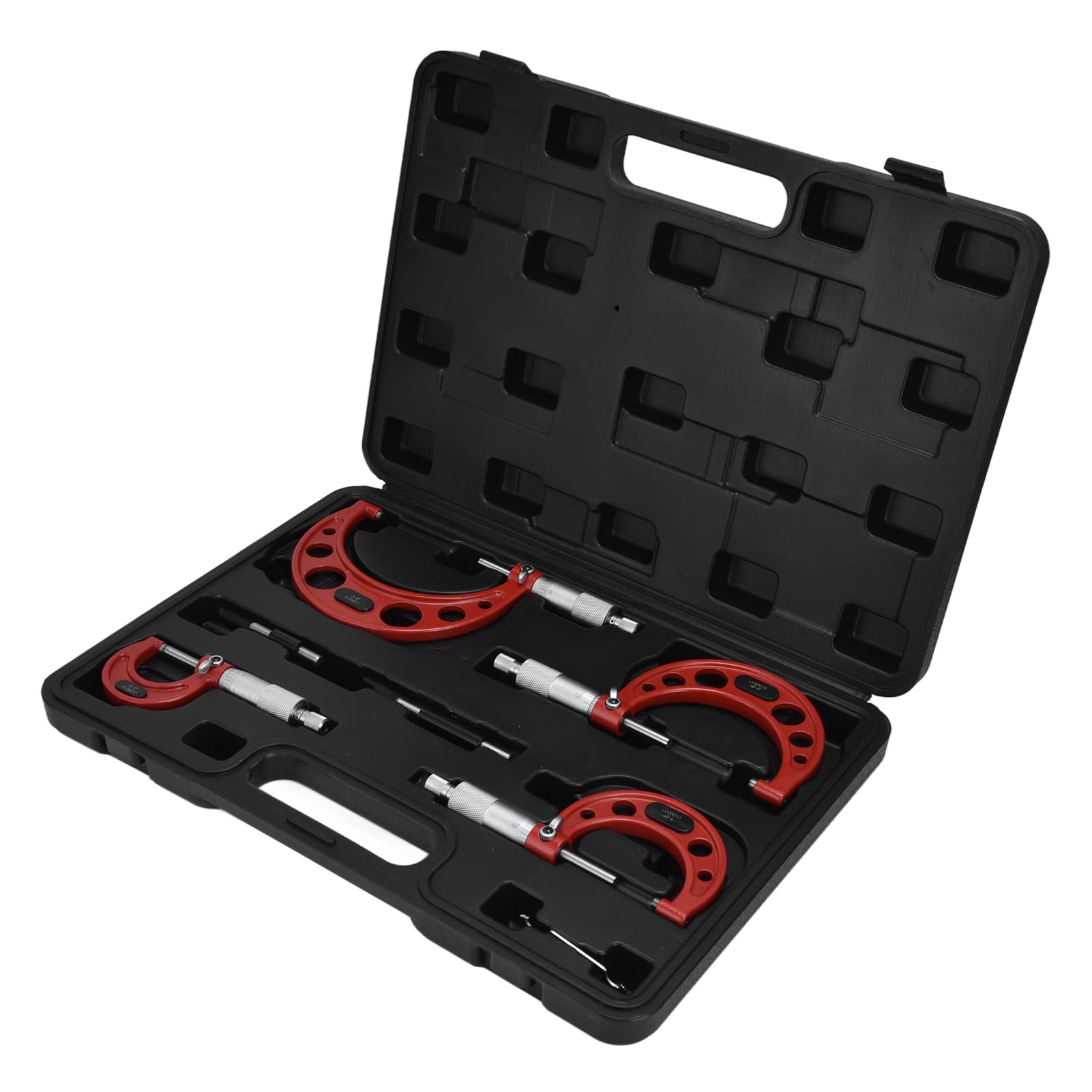 4-teiliges Außenmikrometer-Set, 0,0001 Zoll Genauigkeit, Maschinenwerkzeug zum Messen des Durchmessers 0,4 Zoll, lasergraviertes Edelstahl-Mikrometer