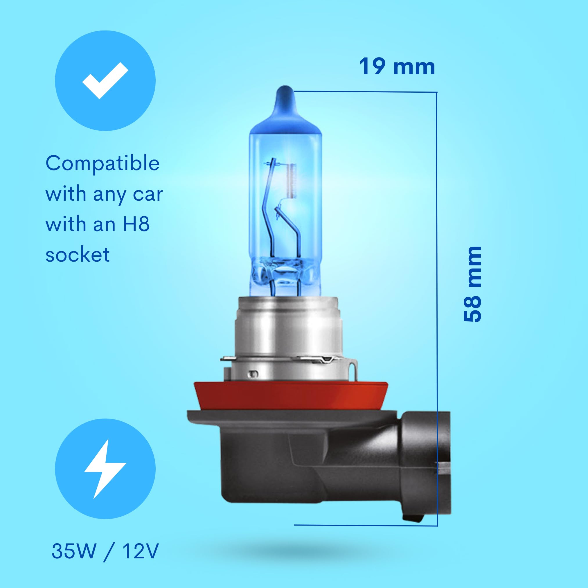 Diamond Vision 2X H8 35W 12V | Xenon Look | Lampade alogene per auto | 8500K Super Ultra White | Extra durevole | Marchio E | PGJ19-1