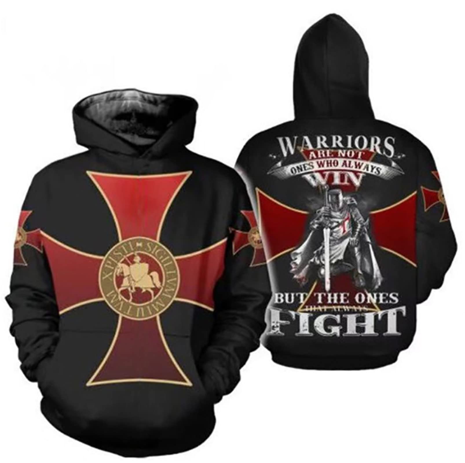 oneforus Men's Hoodie 3D Knights Templar Printed Hoodie Christmas Halloween Autumn Winter Drawstring Hooded Sweatshirt