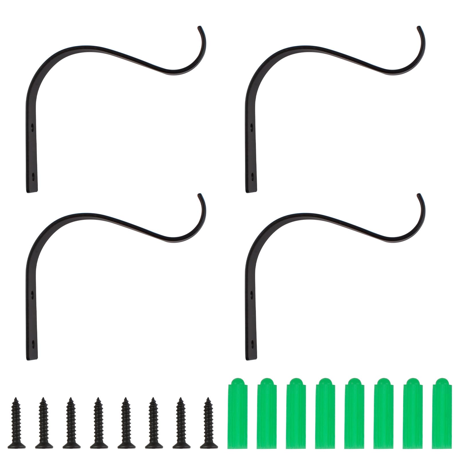 Morobor Black-4Pcs Iron Plant Hanger, 4Pcs 4.5" Wall Hanging Basket Bracket Plant Hooks For Lantern Planter Bird Feeders Wind Chimes Flower Hanger (Black)