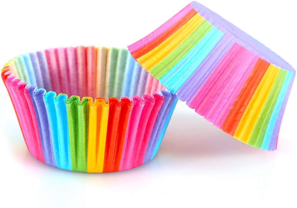 Sorandy 100Pcs Cupcake Liners Paper Cups, Muffins Cake Paper Baking Cups Cupcake Wrappers Rainbow, Colorful Disposable Cups for Candies Oven Dinner Wedding Party Birthday Supplies