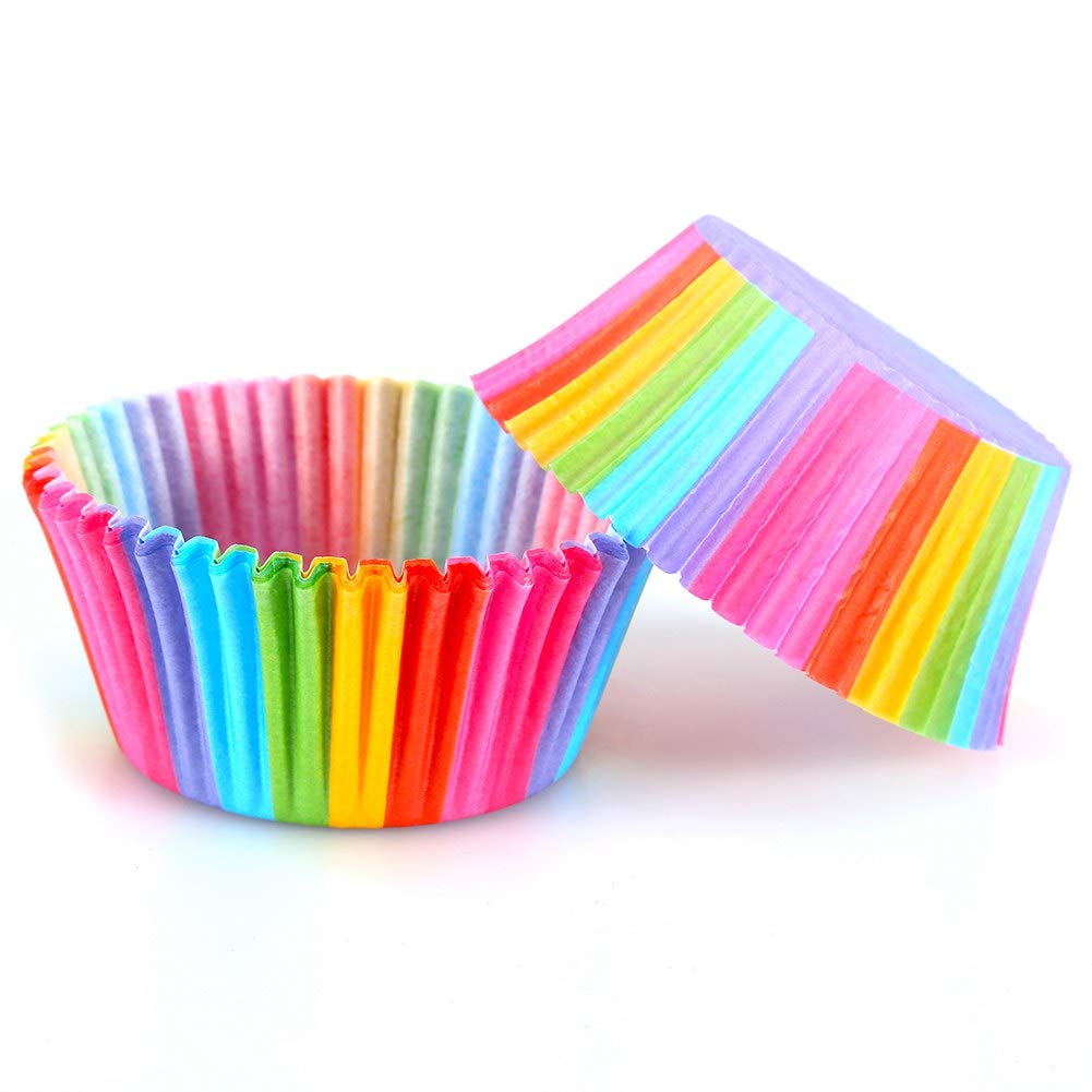 100Pcs Cupcake Liners Paper Cups, Muffins Cake Paper Baking Cups Cupcake Wrappers Rainbow, Colorful Disposable Cups for Candies Oven Dinner Wedding Party Birthday Supplies