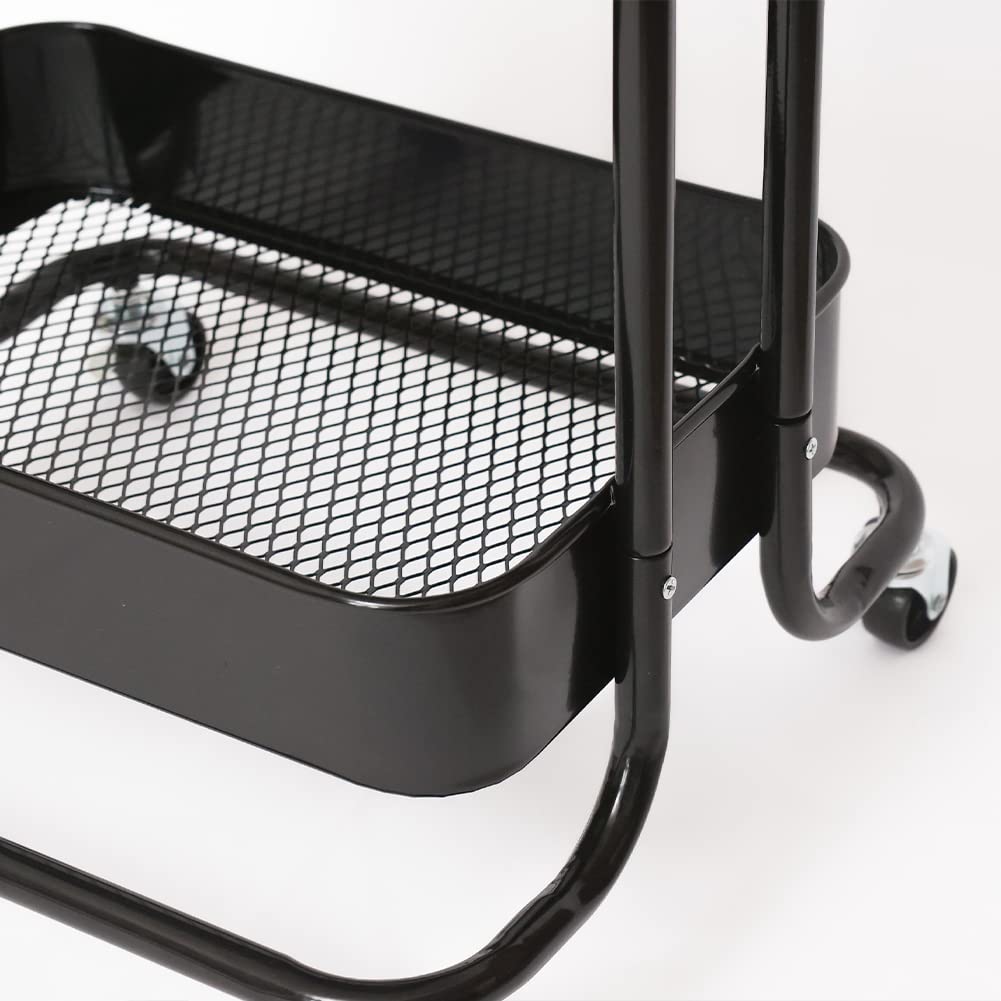 BAKAJI Carrello da Cucina in Metallo 3 Ripiani Slim Stile Industrial con 4 Ruote Girevoli, Carrellino Portaoggetti Ideale per Cucina, Bagno, Soggiorno, Design Salvaspazio, Multiuso, 46x40x84Hcm (Nero)