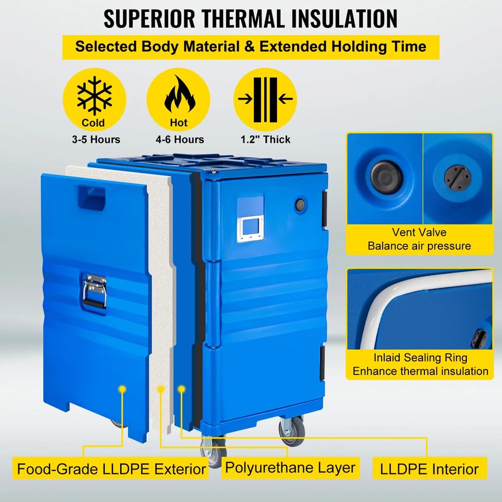 Caja térmica de 82 cuartos para catering, Transportador de bandejas aislante Caja de alimentos de LLDPE Con hebillas dobles Para 5 bandejas grandes (no incluidas) Para comedor de restaurante