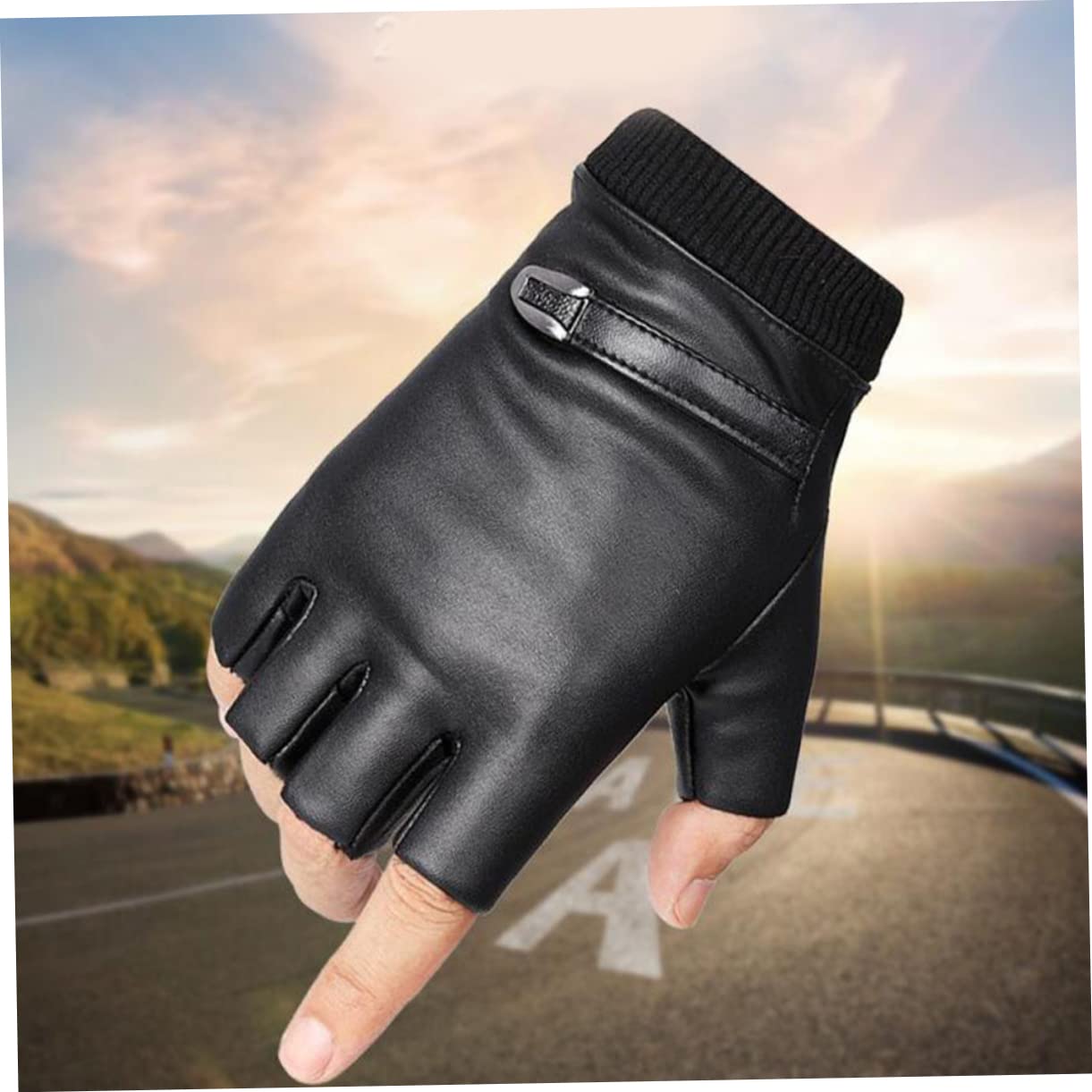 Unisex Fahrradhandschuhe Winterhandschuhe Motorradhandschuhe Fahrhandschuhe Herren Reithandschuhe Handschuhe Aus Pu-Leder Halbe Finger Kurze Handschuhe Black