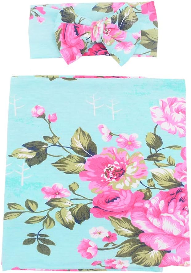 Newborn Receiving Blanket Headband Set Flower Print Baby Swaddle Receiving Blankets Galabloomer : Baby