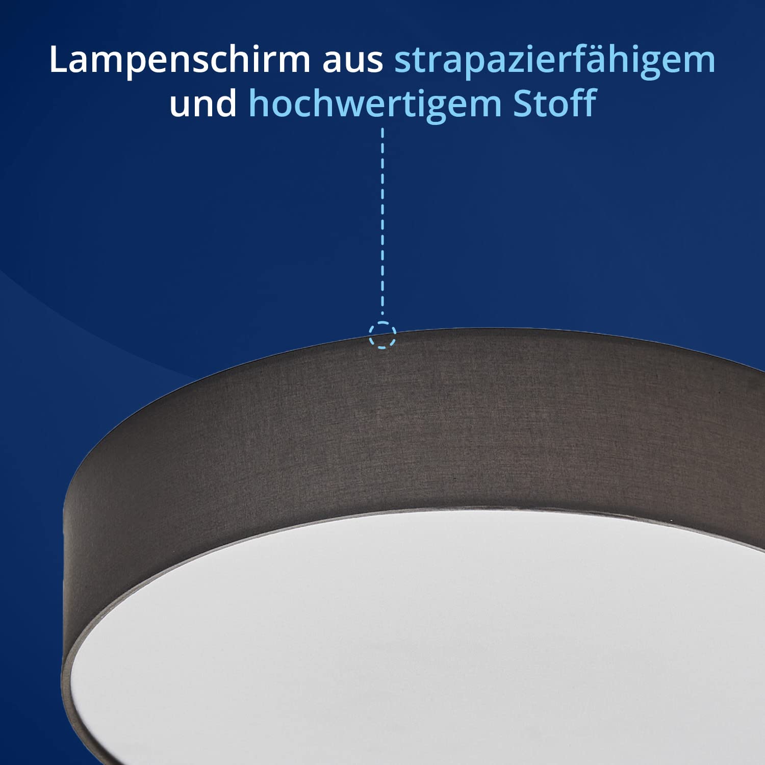 KHG LED-Deckenleuchte, dimmbar, Stoffschirm in grau, 1-flammig, Samt, FSC | Farbtemperatur 3.000 K, 2.080 lm Lichtleistung, 30 W Gesamtleistung, ideal für Wohnzimmer, Schlafzimmer, Küche und Büro