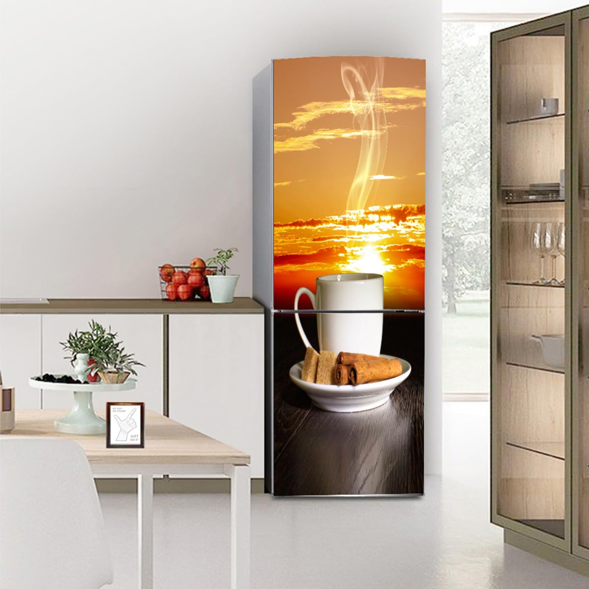 VHcgCGJ Fridge magnet, Full Covering, Freezer Skins Wall Stickers for Kitchen Decal, Sunset Coffee Mug Snack(S: 60x150 cm)