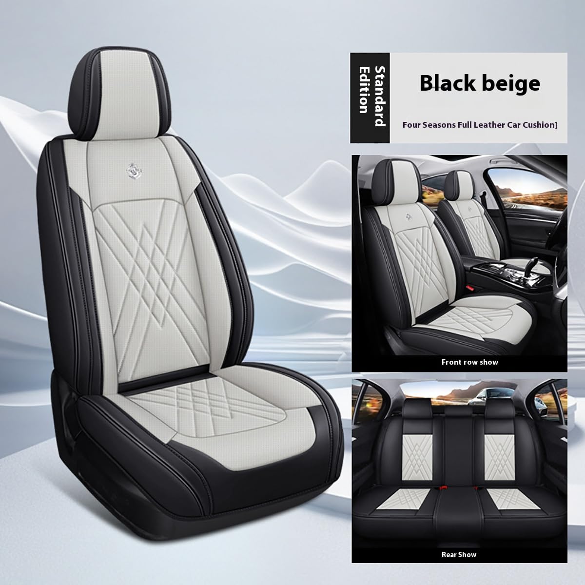 5 Sitzer Autositzbezüge Komplett Set für VW Tiguan Allspace R-Line 2021-2025, Allwetter Leder Schonbezüge Wasserdicht Sitzschoner Zubehör,A/Standard-A/Black-Beige