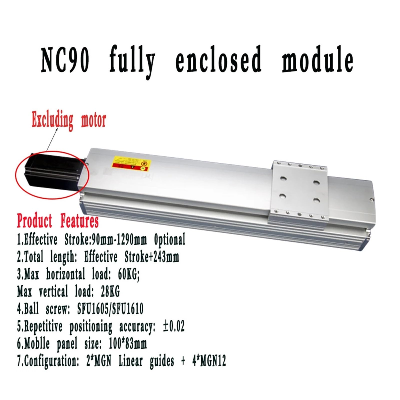 Podwójna prowadnica liniowa NC90 do elektrycznego stołu przesuwnego ze śrubą SFU1605/1610 (80 mm uchwyt serwo, SFU1610-390mm)
