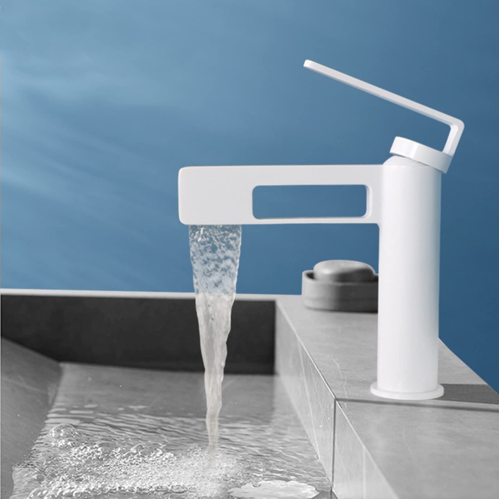 SOHNVWTGD Bathroom Taps Mixer Waterfall, Single Hollow Bathroom Mixer Tap Basin, Hot and Cold Basin Mixer Tap,White