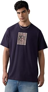 The Souled Store Shemaroo: Golmaal Men and Boys Short Sleeves Round Neck Purple Graphic Printed Cotton Relaxed Fit Lightwe... Price In India