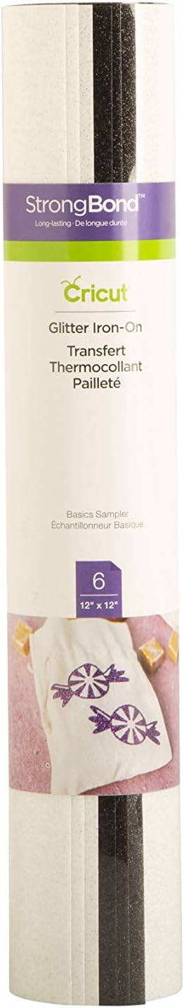 Cricut Glitter Iron On, Basics Sampler Pack- 6 Sheets (12'x12') - HTV Heat Transfer Vinyl, Compatible with Cricut Heat Presses & Machines
