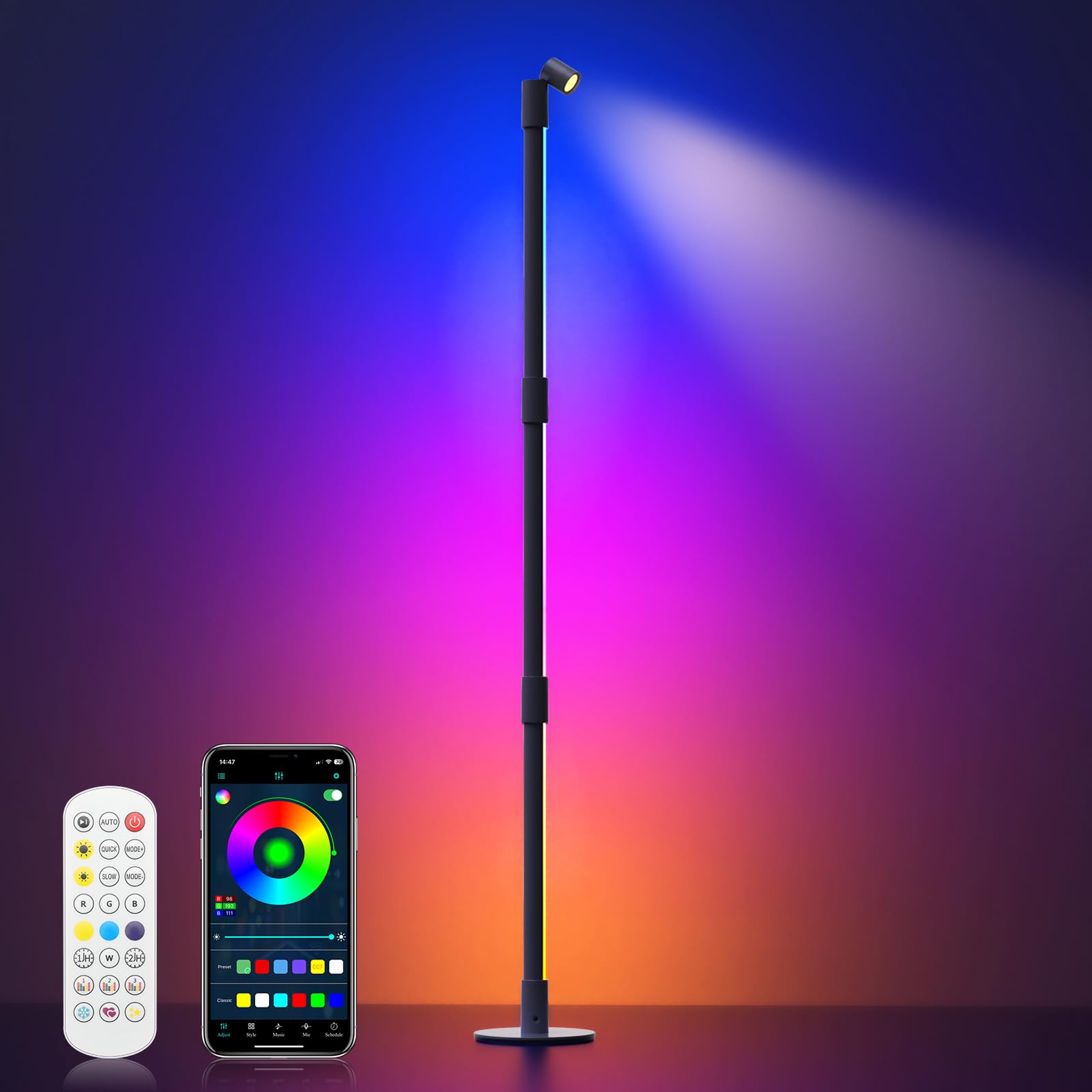 VOLISUN Led Corner Floor Lamp: 2 Pack Smart Modern LED Floor Lamp with 16 Million DIY Colors and Music Sync, Color Changing Standing Lamp with Remote/App for Christmas Living Rooms, Bedrooms.