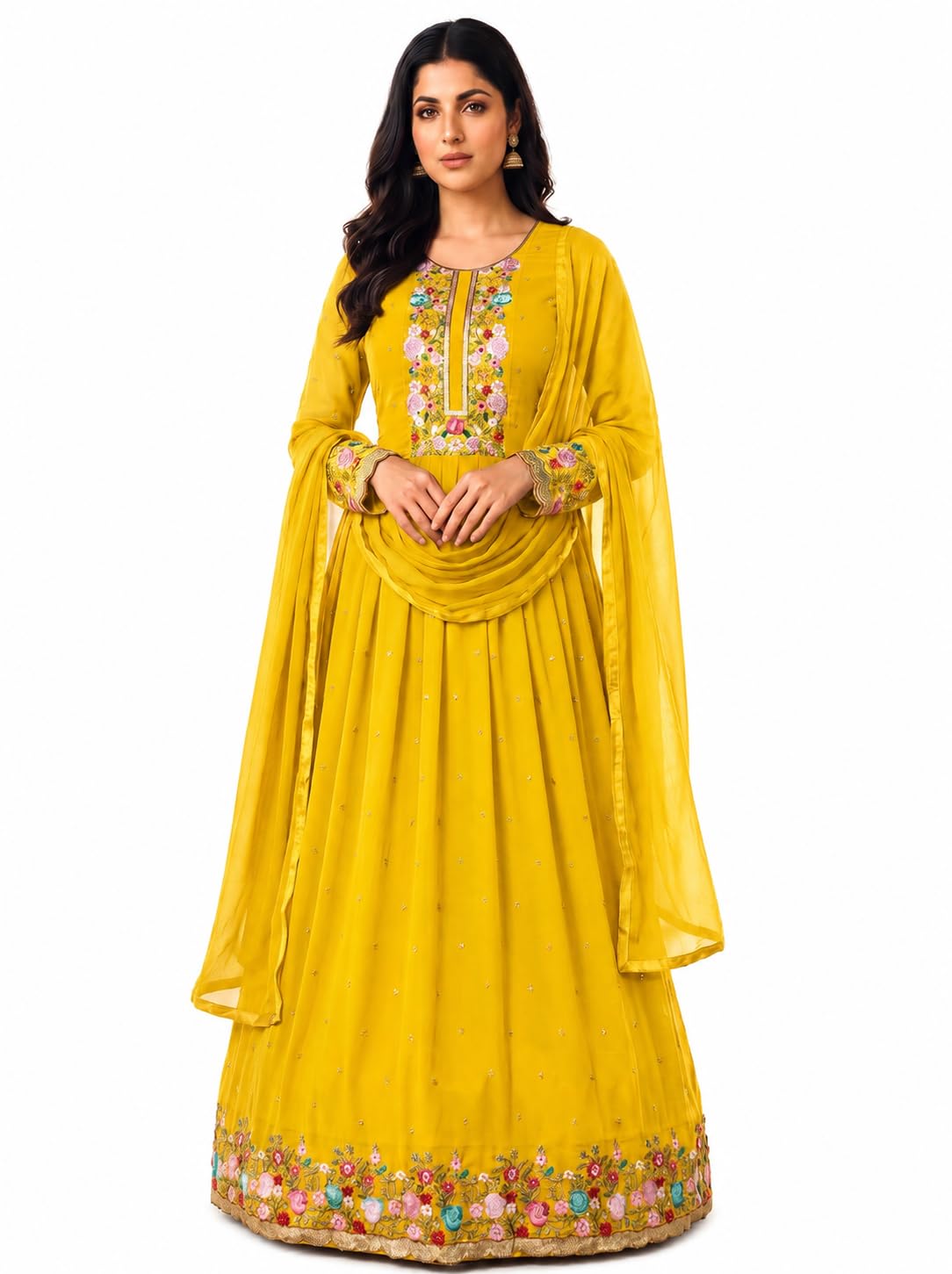 Anarkali Georgette and Santoon Floor Length Gown For Women | Semi-Stitched Gown For Women 2024 | Gown in Clothing & Accessories-image-15