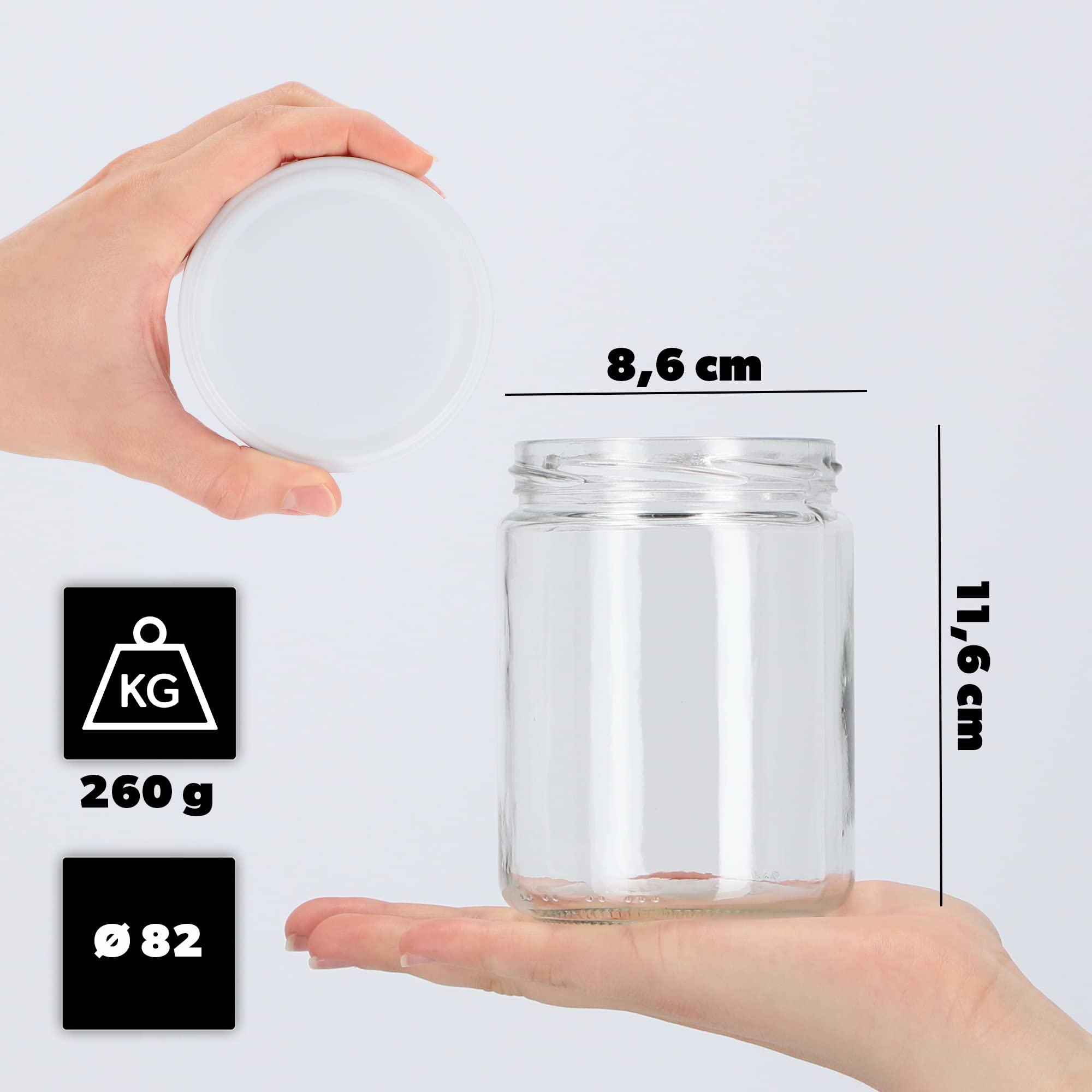 KADAX Weckgläser 540 ml - Botes Herméticos Tarros de Conservas Tarro Vidrio para Tapa de Rosca, Cristal, Mermelada, Tarro de Conserva, Tarros Redondos (Blanco, 48 Unidades)