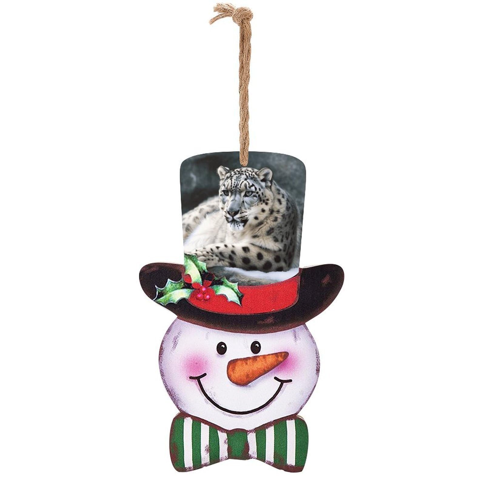 Snow Leopard Snowman Decor Christmas Snowmans Hanging Decors Wooden Exquisite Holiday Decoration Sign for Home Window Wall Farmhouse Indoor Outdoo
