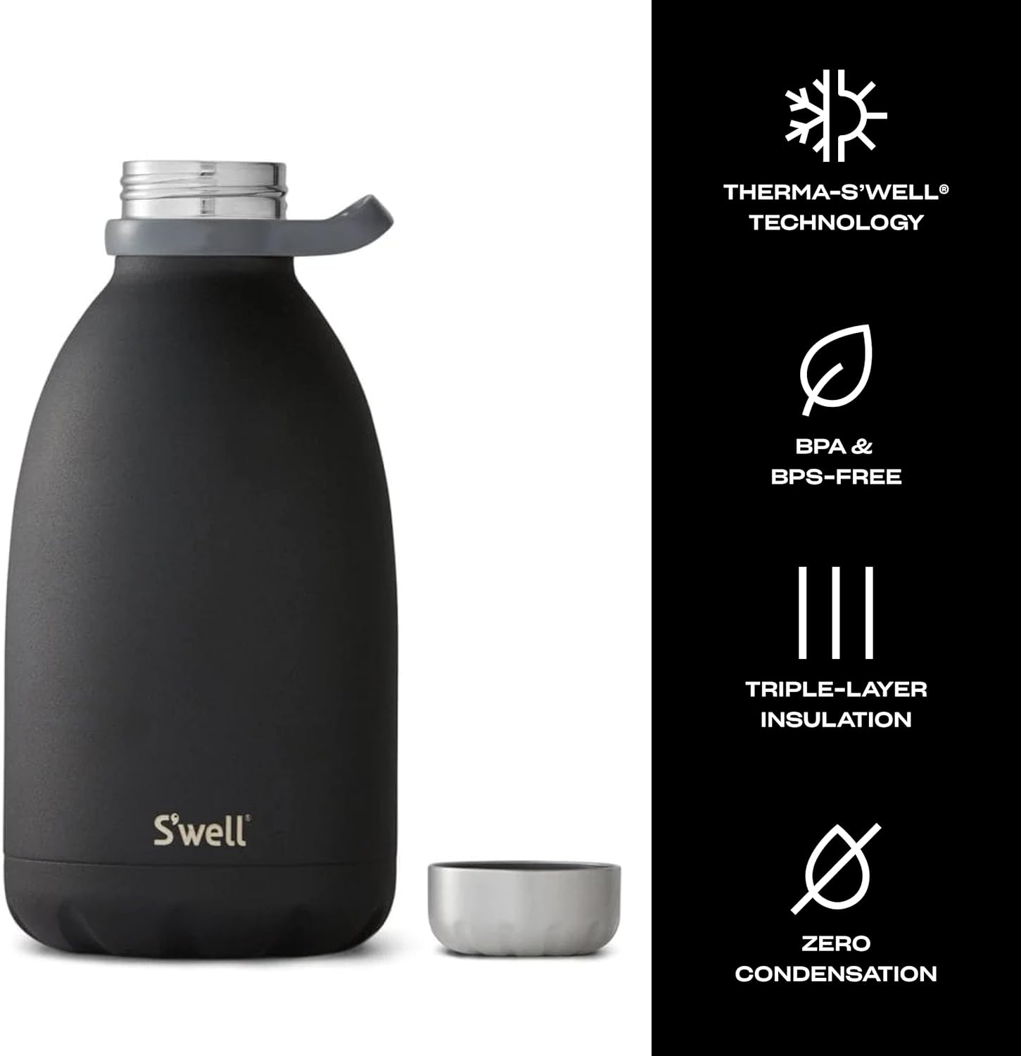 S'well Stainless Steel Roamer Bottle, 64oz, Onyx, Triple Layered Vacuum Insulated Containers Keeps Drinks Cold for 72 Hours and Hot for 24, BPA Free - Image 4