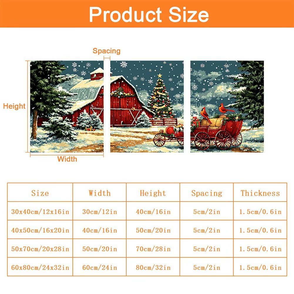 Wandbilder Farm 60x80cm, 3Pcs Leinwand Bilder Groß Wanddeko Wohnzimmer, Weihnachten Leinwand Bilder mit Rahmen, Moderne Wandbilder Wohnzimmer Poster Set mit Haken, Wand Deko Schlafzimmer Poster, -2190