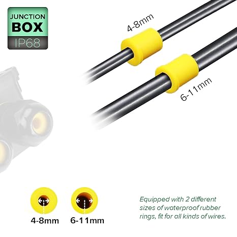 La Vane IP68 Waterproof 2 Way Electrical Junction Box for 5-12mm Cable