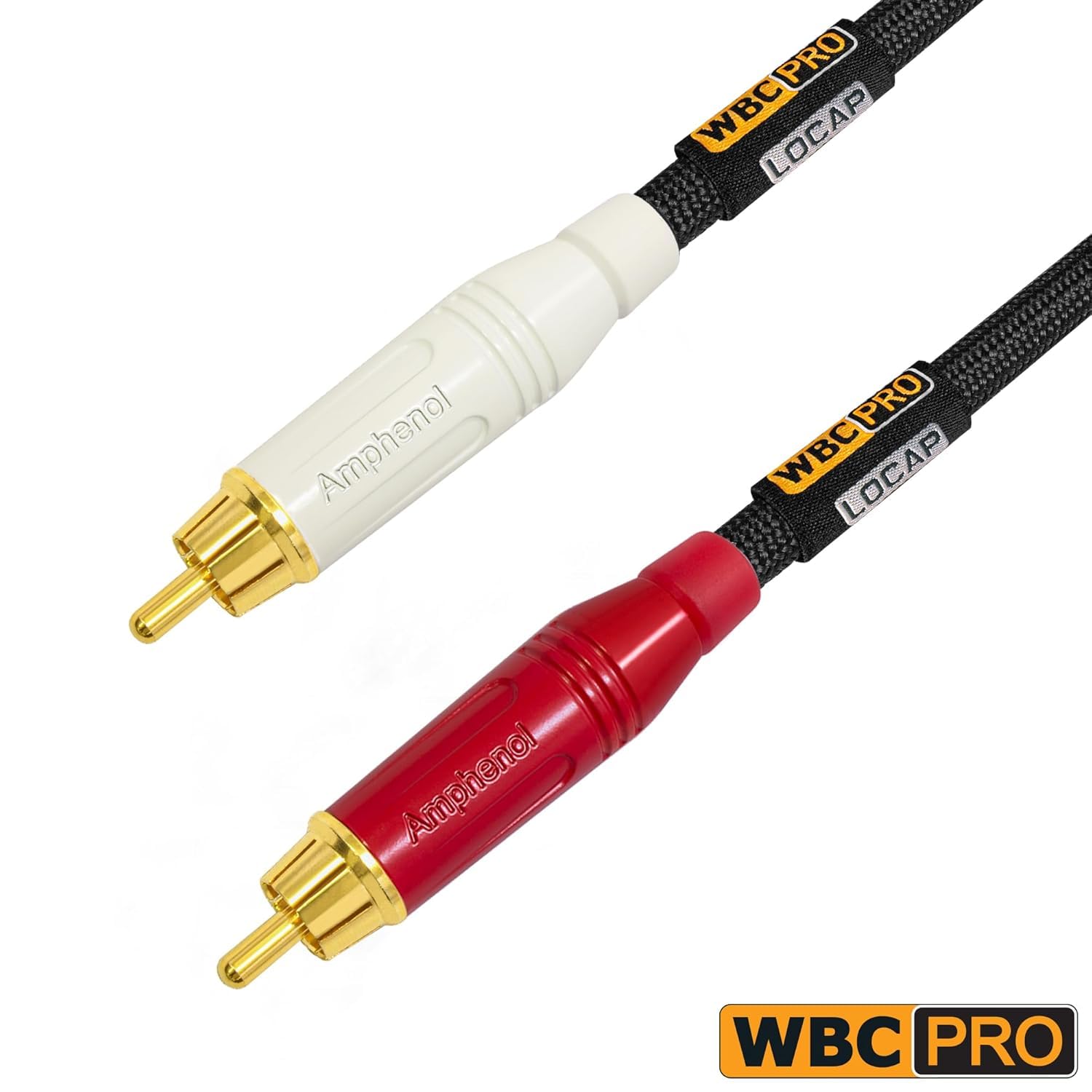 WBC-PRO-LOCAP - Coppia di cavi RCA da 18 m, a bassa capacità (14 pF/ft), 22 AWG, ultra-silenzioso, per audiofili e audio di livello professionale, con connettori RCA Amphenol ACPR dorati e