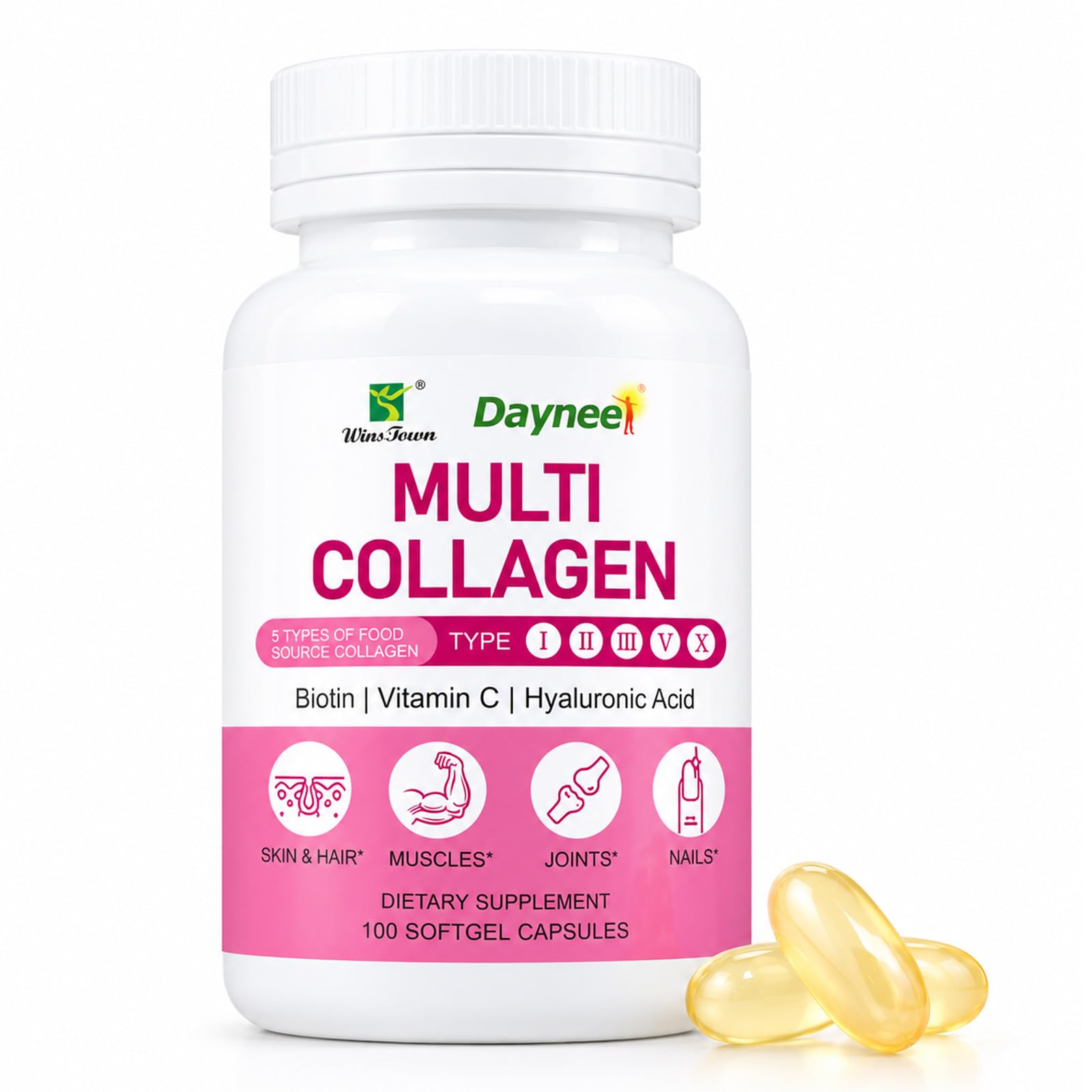 Multi Collagen Peptides Softgels for Women & Men, 100 Ct