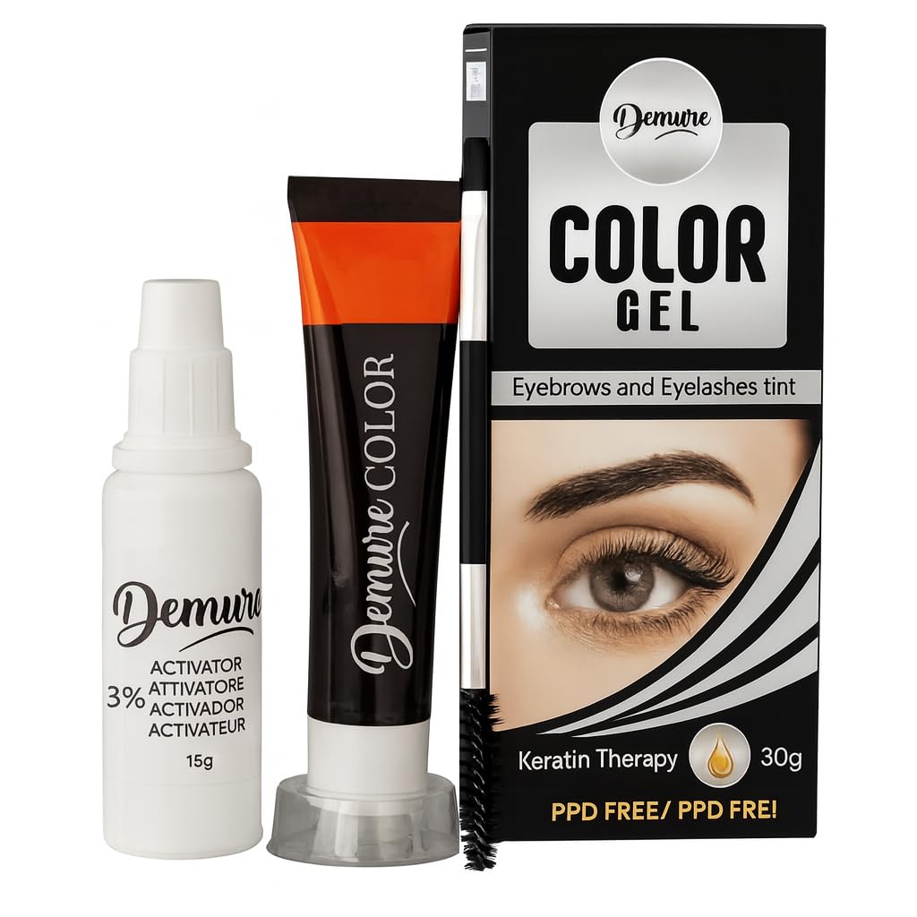 Demure Wimpernfarbe und Augenbrauenfarbe Set mit Keratin, PPD frei, Ammoniakfrei, 20+ Anwendungen, bis zu 4 Wochen Wirkung, Eyelash & Eyebrow Tint Kit (1.0 Schwarz)