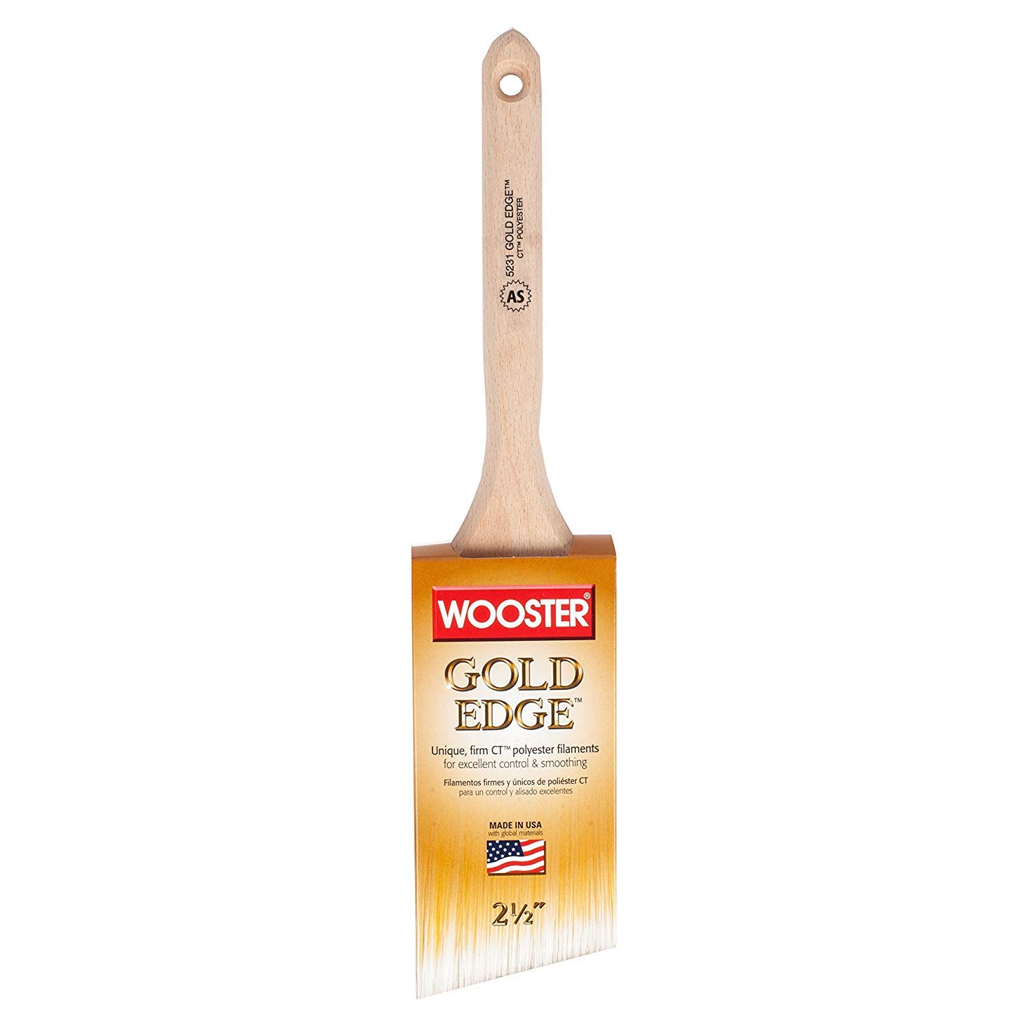 Wooster Brush Gold, White E5231-2.5 Gold Edge Angle Sash Paintbrush, 2.5-Inch Size