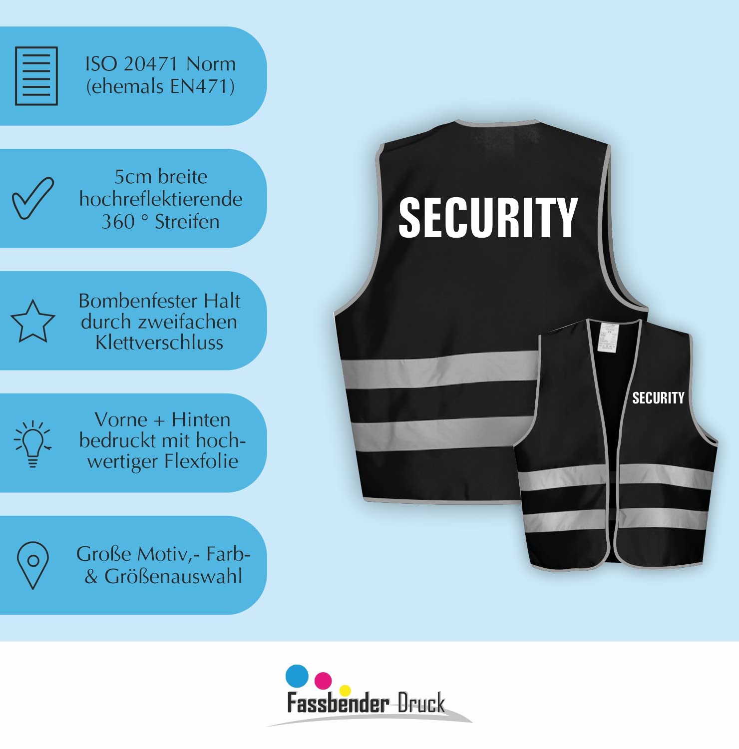 Sicherheitsweste GELB Warnweste nach EN ISO 20471 zertifiziert - Warn Weste für Security - Unisex mit hochwertigem Reflektorstreifen