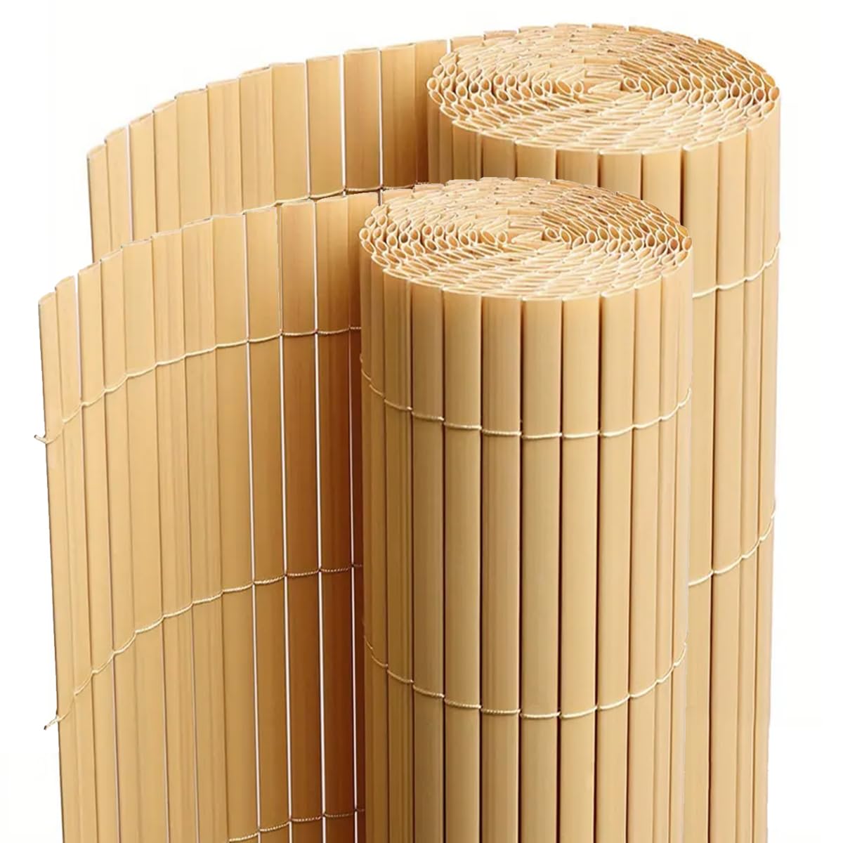 PEGANE Lot de 2 Canisses Brise Vue en PVC Tube Plat,Clôture Protection pour Jardin terasse Balcon Coloris Naturel Bambou - Hauteur 100 x Longueur 300 cm 1700g/m2
