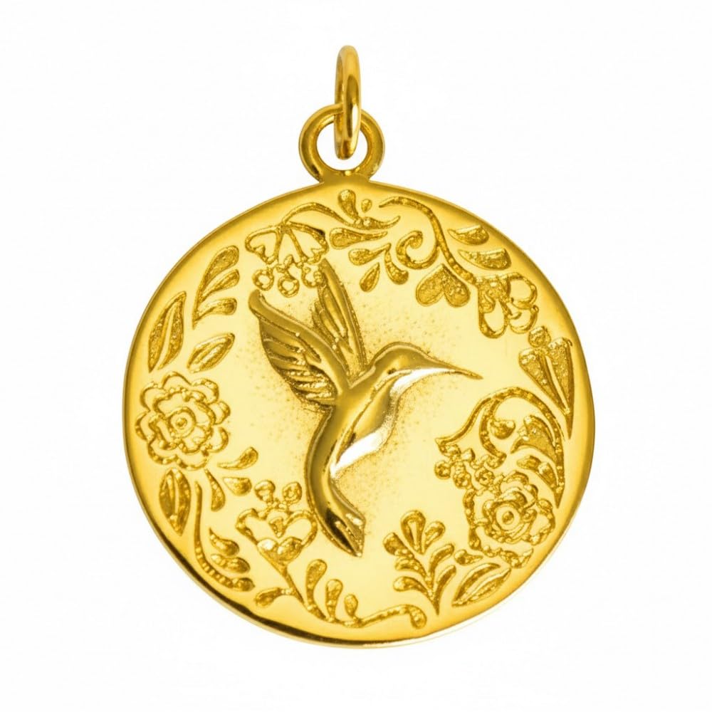 LES POULETTES BIJOUX Pendentif Plaqué Or Médaille Ronde Colibri