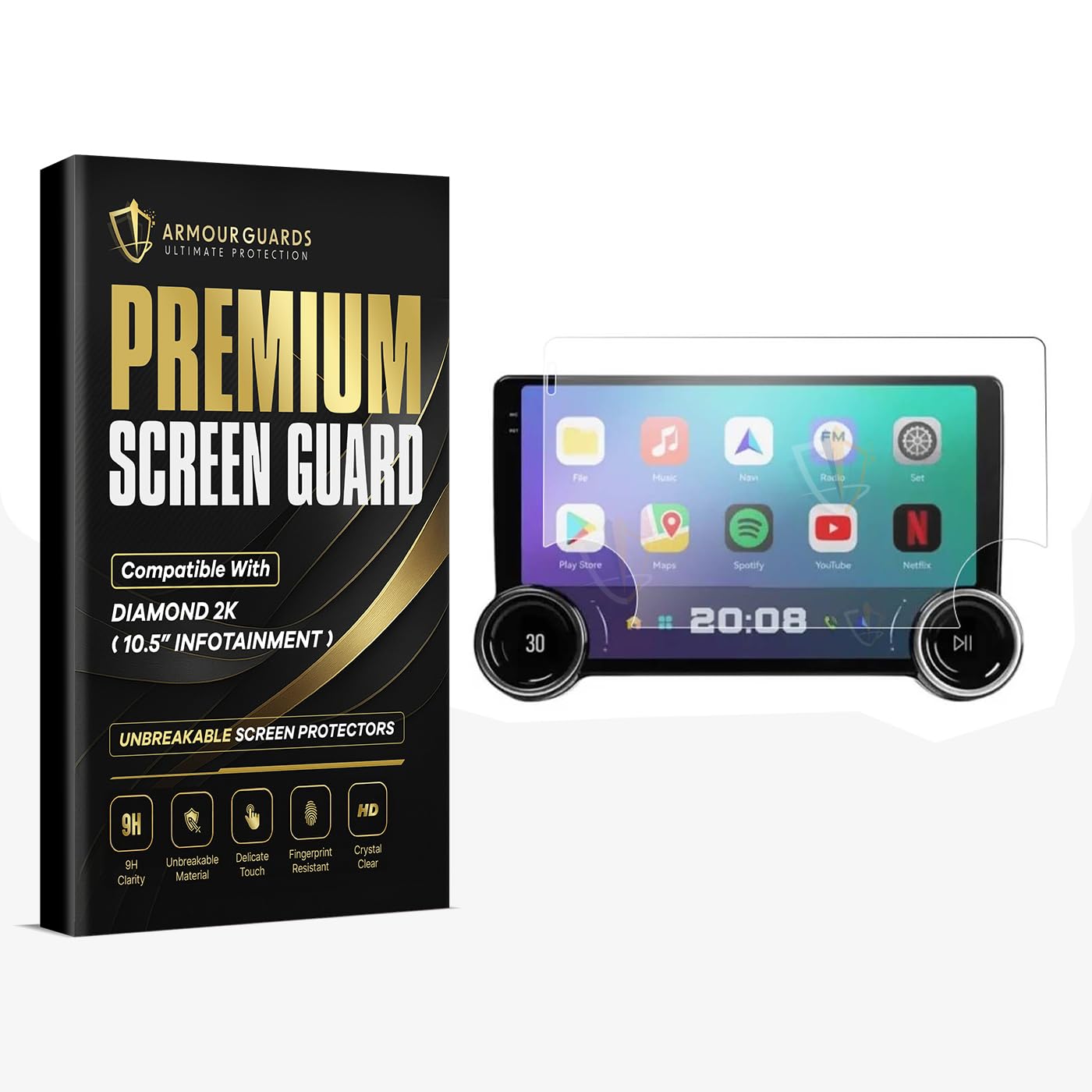 ARMOUR GUARDS Screen Guard For Android Diamond 2K 10.5 Inch Car Stereo System| Aftermarket Infotainment Display Protector | Touchscreen Music Audio Player Accessory [Not Tempered Glass]-image-22