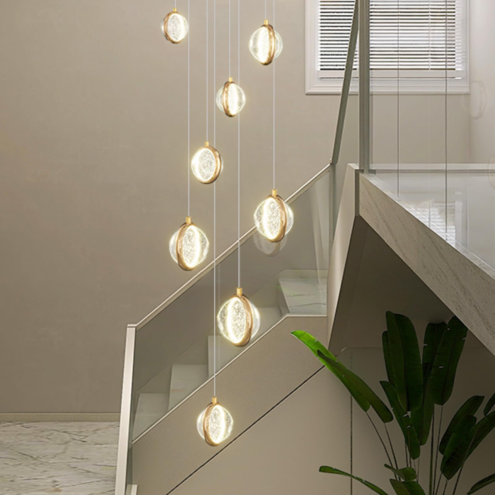HMASNSEIY Ceiling Lamp Pendant Light Stair Lamp Chandelier Glass Ball Led Chandelier, Staircase Pendant Light Long Hanging Lights Adjustable Length Stairwells and Livin,5 heads-6 heads(8