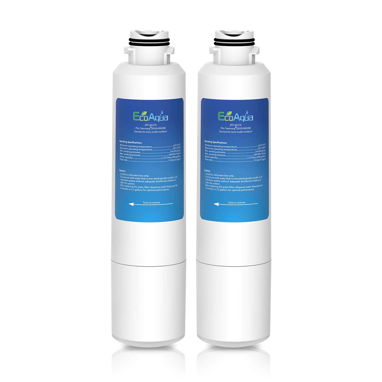 EcoAqua EFF-6027A Filtro de Agua para frigoríficos Compatible con Samsung DA29-00020B, DA29-00020A, 04609101000, HAF-CIN/EXP, 46-9101 (2)
