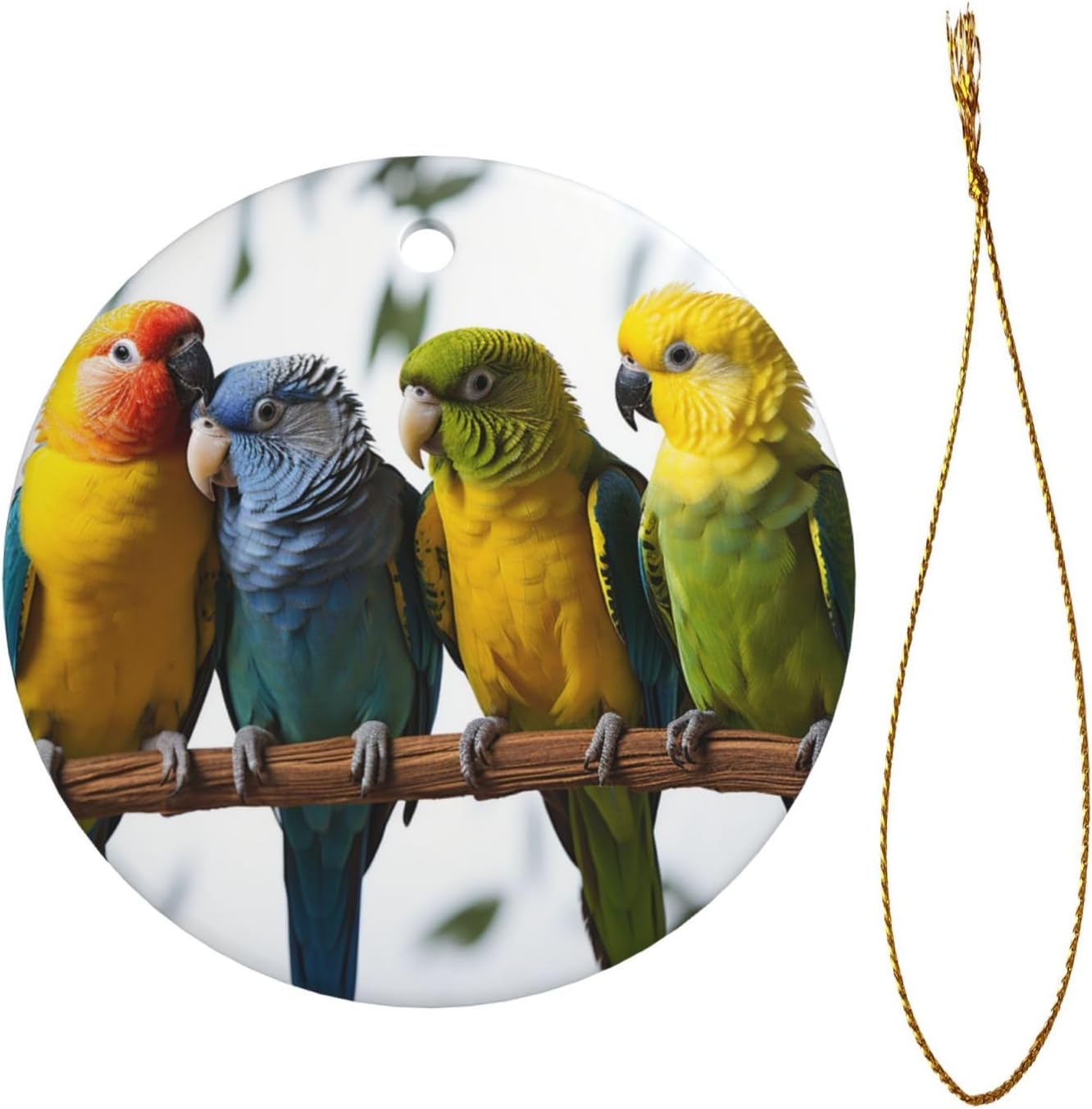 Christmas Ornaments Ceramic Round Christmas Hanging Ornament Double-Sided Colorful Parrots On Tree Print Christmas Tree Pendants for Fireplace Party Holiday Wedding Xmas Decoration Gift