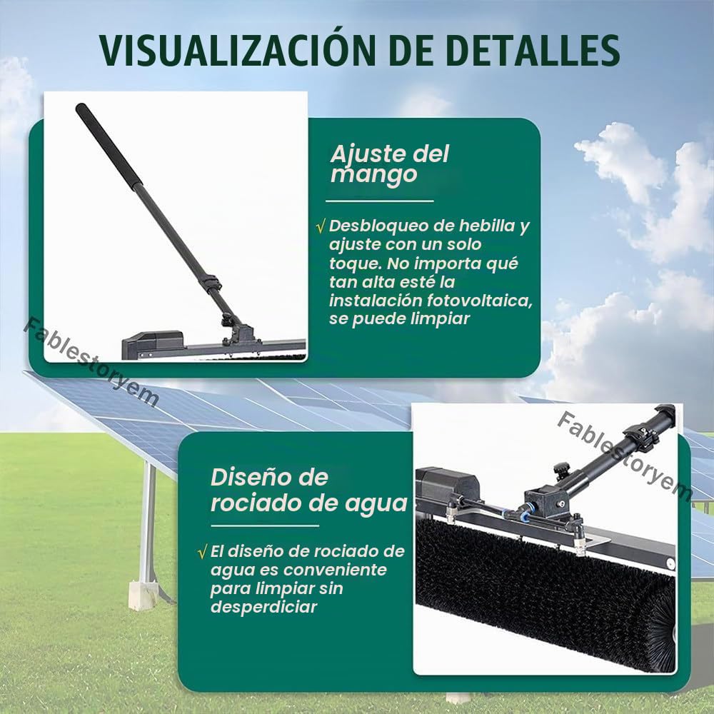 Máquina Limpieza Lavado Paneles fotovoltaicos con Varilla telescópica,Equipo Limpieza Paneles solares,Robot Limpiador Solar,Kit pértiga eléctrica con alimentación Agua,7.5m(24.6ft)