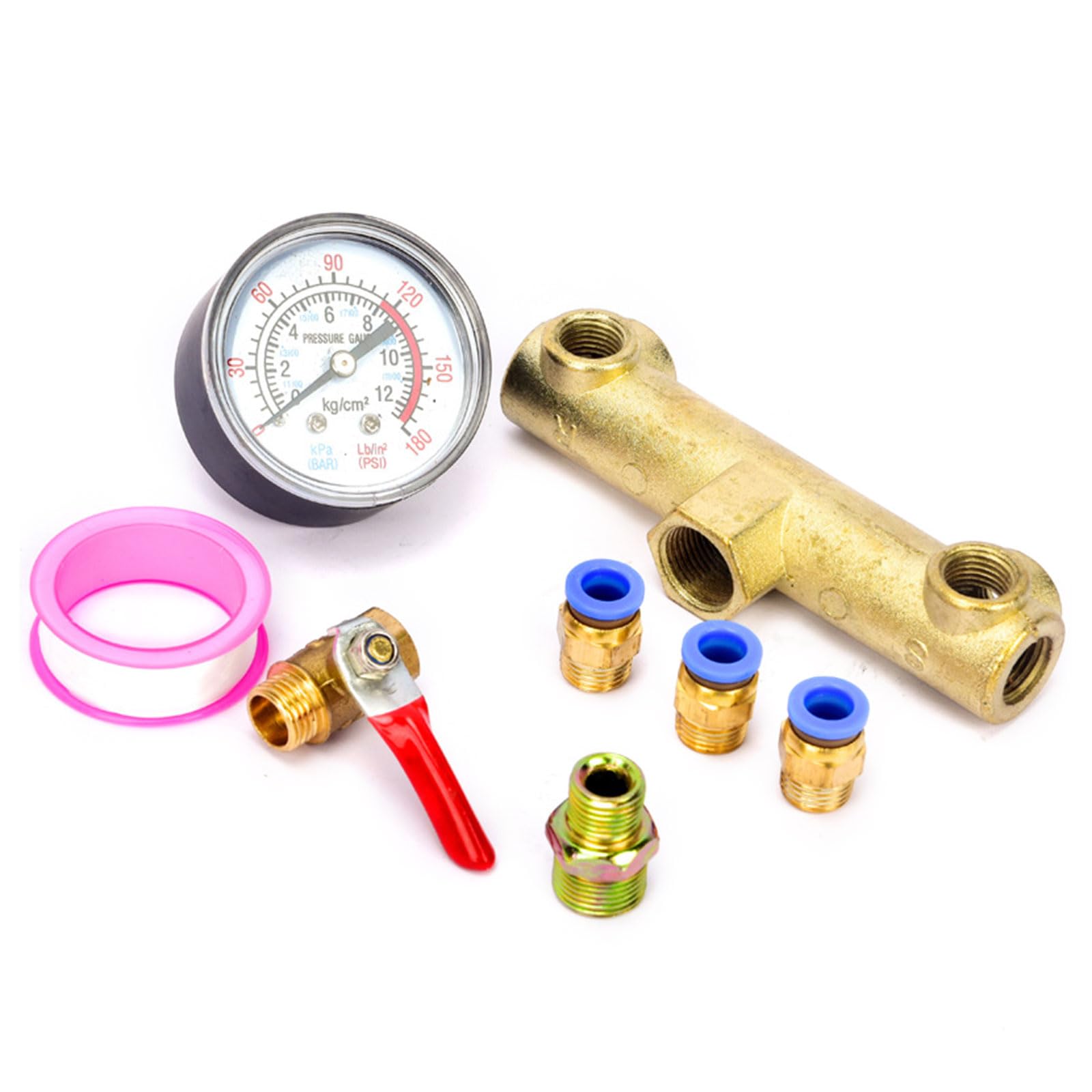 Comprehensive 8pcs Air Pumps Accessory Set with Accurate Pressure Gauge & Valves Air Compressor Component for Enthusiasts Ball Valves Set