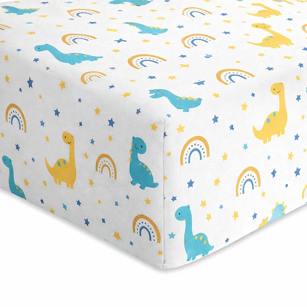 Fitted Crib Sheet for Baby - Bed Sheet with All-Round Elastic, Deep Pocket for Newborn Crib Mattress (28×52 Inch / 132×71 cm), Dinosaur Print 1