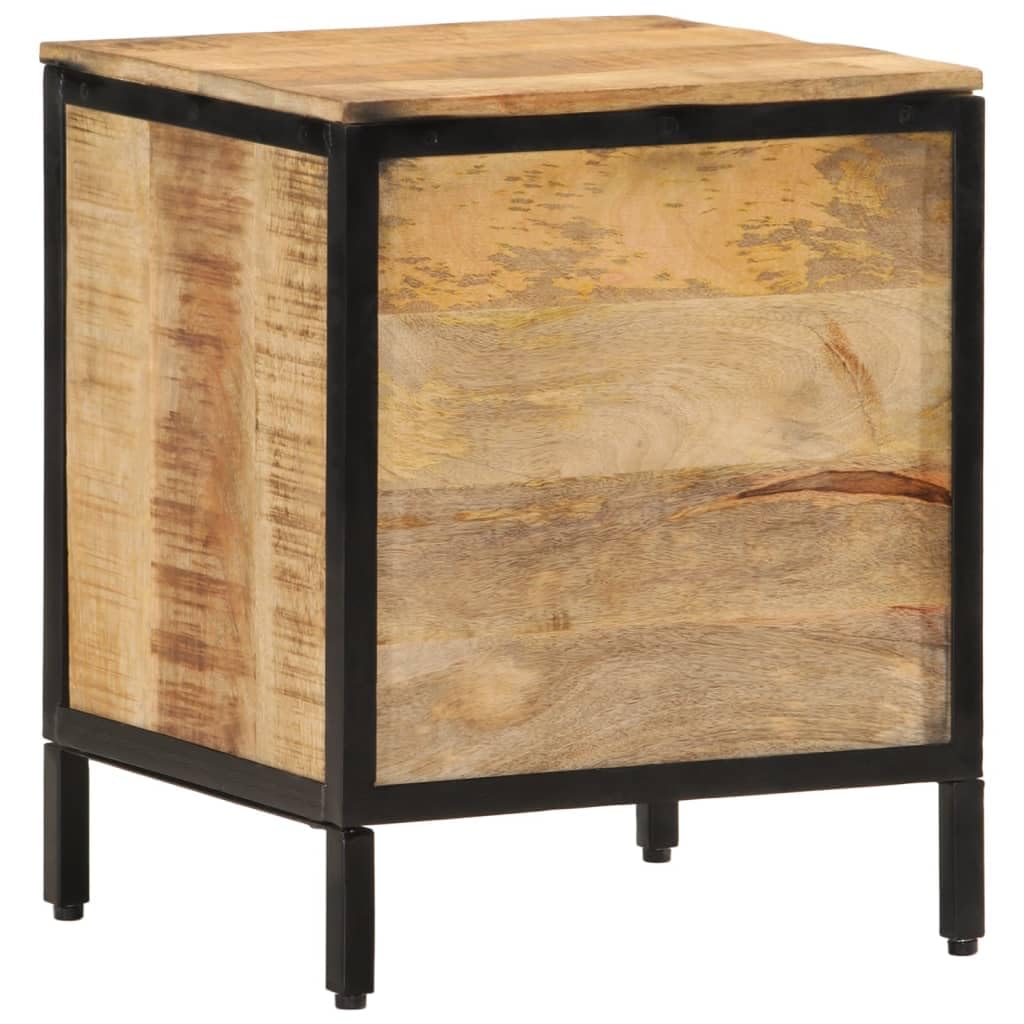 Stolik nocny 40 x 35 x 50 cm z litego drewna mango, stolik pomocniczy do sypialni z 1 szufladą, nowoczesny design, wytrzymała żelazna rama, stolik końcowy do salonu