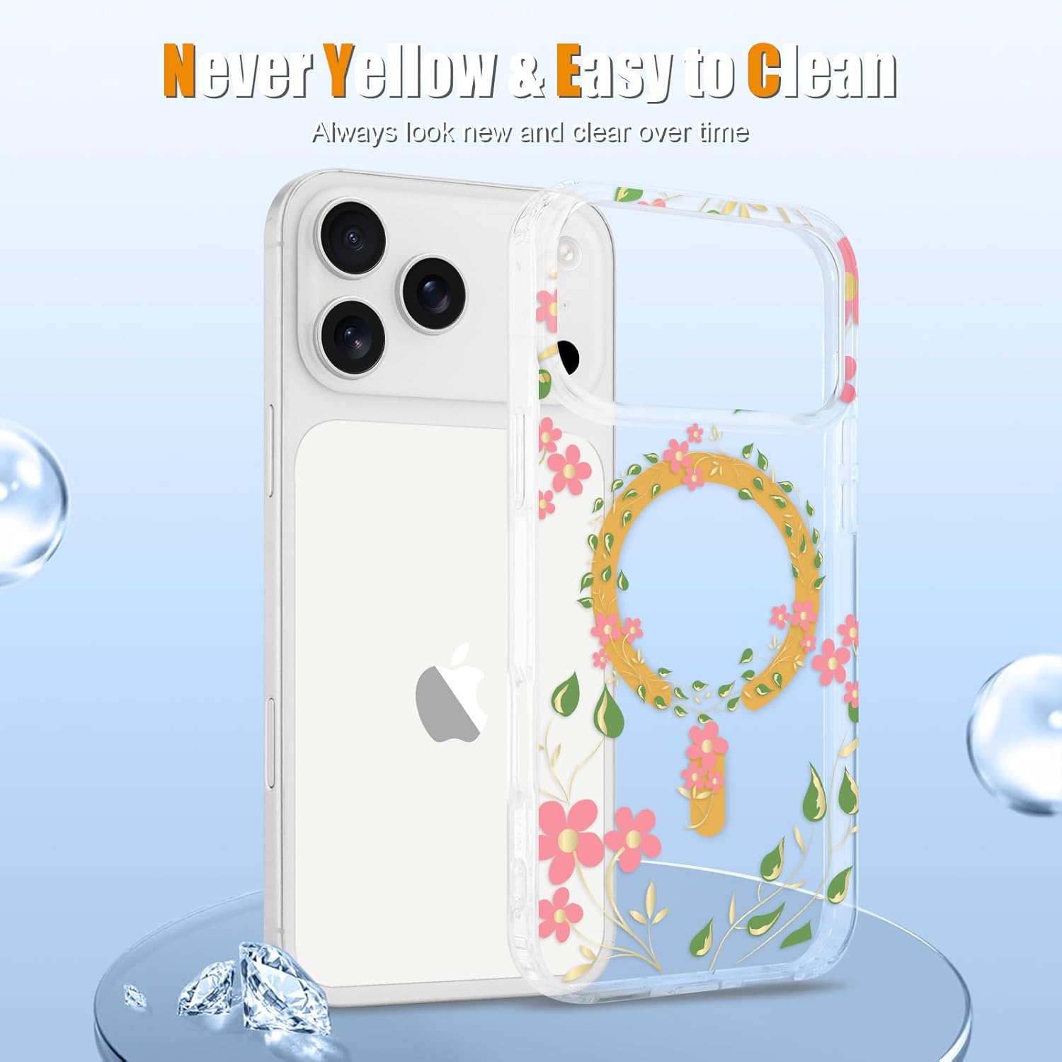 Magnetic for iPhone 17 Pro Case Floral, Cute Luxury Clear Flower Cover for Women Girls Elegant Aesthetic Soft [Compatible with Magsafe] Protective Phone Case for iPhone 17 Pro, Pink Petal - Image 5