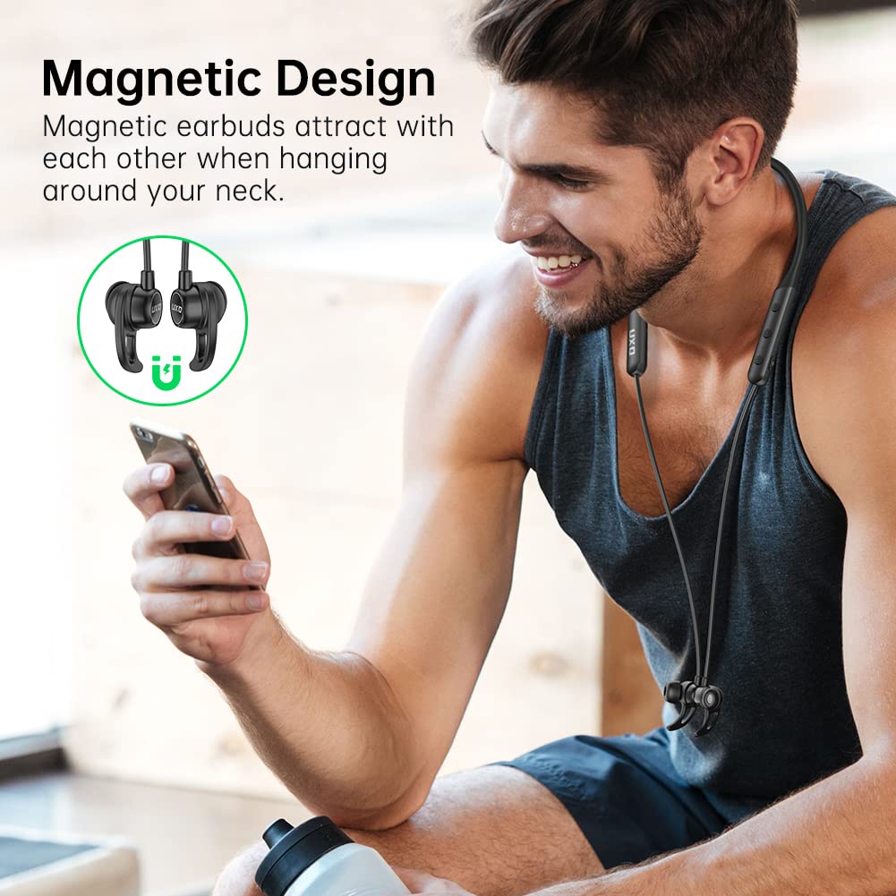 Cuffie Bluetooth, Auricolare bluetooth con archetto da collo, Cuffie Wireless In-Ear con Microfon, Fino a 20h di Autonomia, per Corsa, Fitness