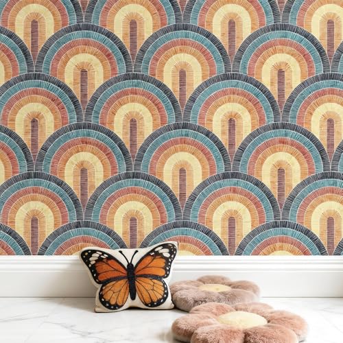 Decotalk 17.5x354 Inch Colorful Arch Peel and Stick Wallpaper Arch Abstract Wallpaper for Bathroom...