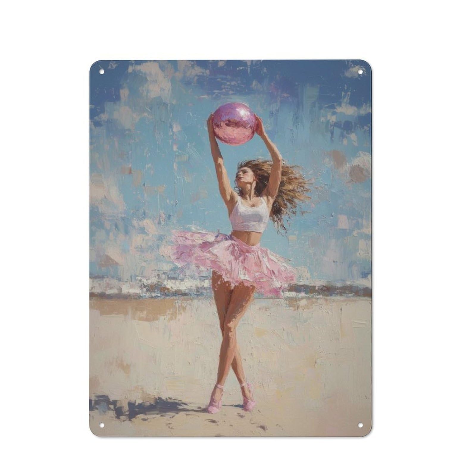 Junmoney Girls Ballerina On The Beach Painting Gymnastics W Garage Metal Sign With All Print For Design 40X30cm, Weathered Look Garage Wall Decor For Garage, Workshop, Shed Or Utility Room