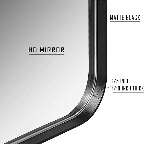 Miniatura 2 de Espejo de pared para baño, espejo de esquina redondeada, marco de metal negro, 22 x 30 pulgadas, se cuelga horizontal o vertical