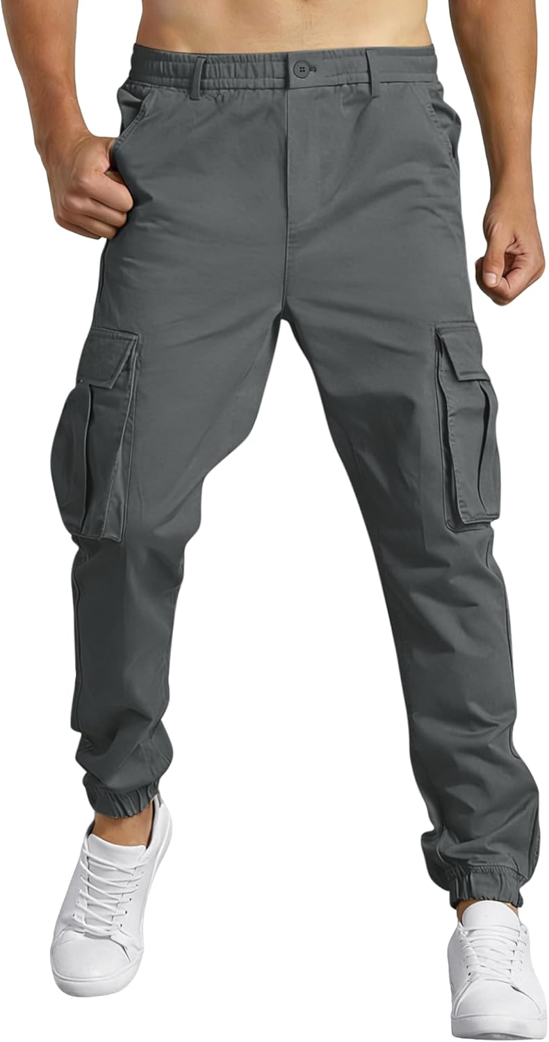 Mens Cargo Joggers Stretch Casual Sweatpants Elastic Waist Drawstring Tapered Pants for Men Hiking Pants with 5 Pockets - Image 2