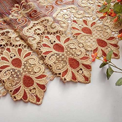 ELKCA Luxury Reddish Embroidered Sheer Curtains for Living Room Elegant Tulle Curtains for Bedroom,Grommet Top(52" W x 84" L,2 Panels) by ELKCA - Image 8
